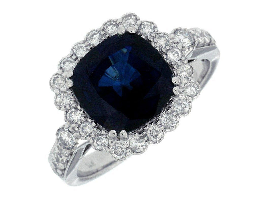 Mfd Diff Blue Sapphire White Diamond and Ring (4.30 CT) in 14K White Gold