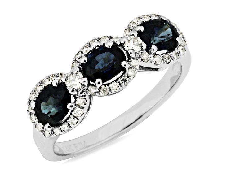 Mfd Diff Blue Sapphire White Diamond and Ring (1.94 CT) in 14K White Gold