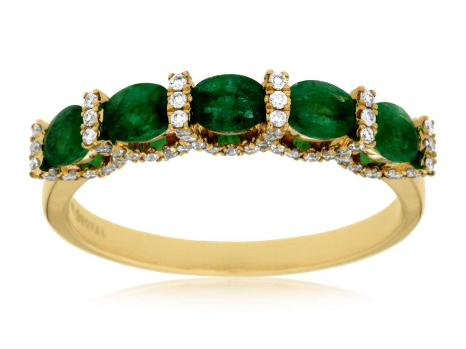 Emerald and White Diamond Ring (1.17 CT) in 14K Yellow Gold