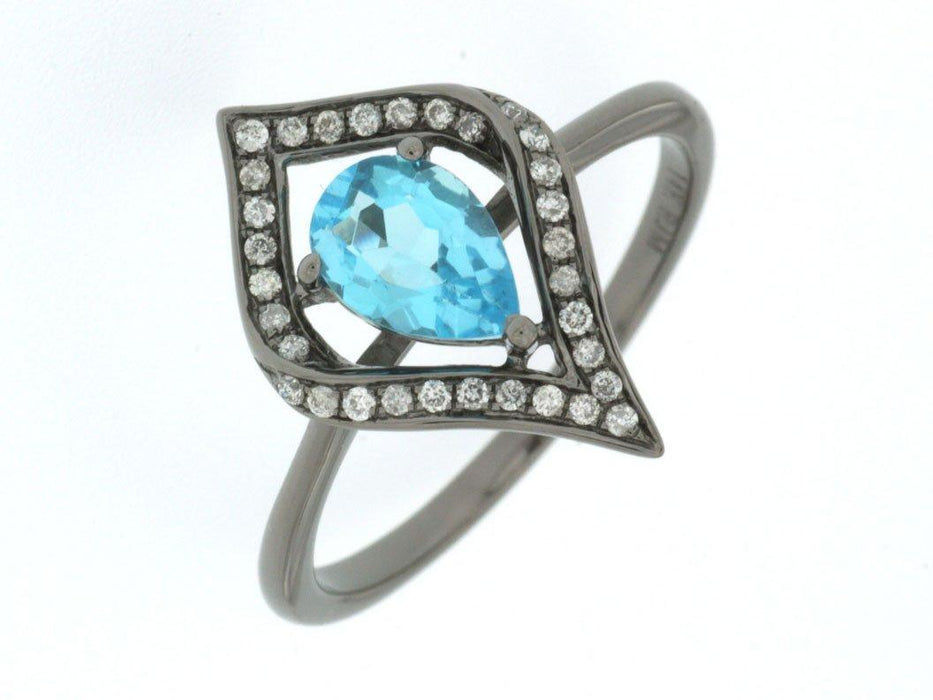 Blue Topaz and White Diamond Ring (0.99 CT) in 14K White Gold