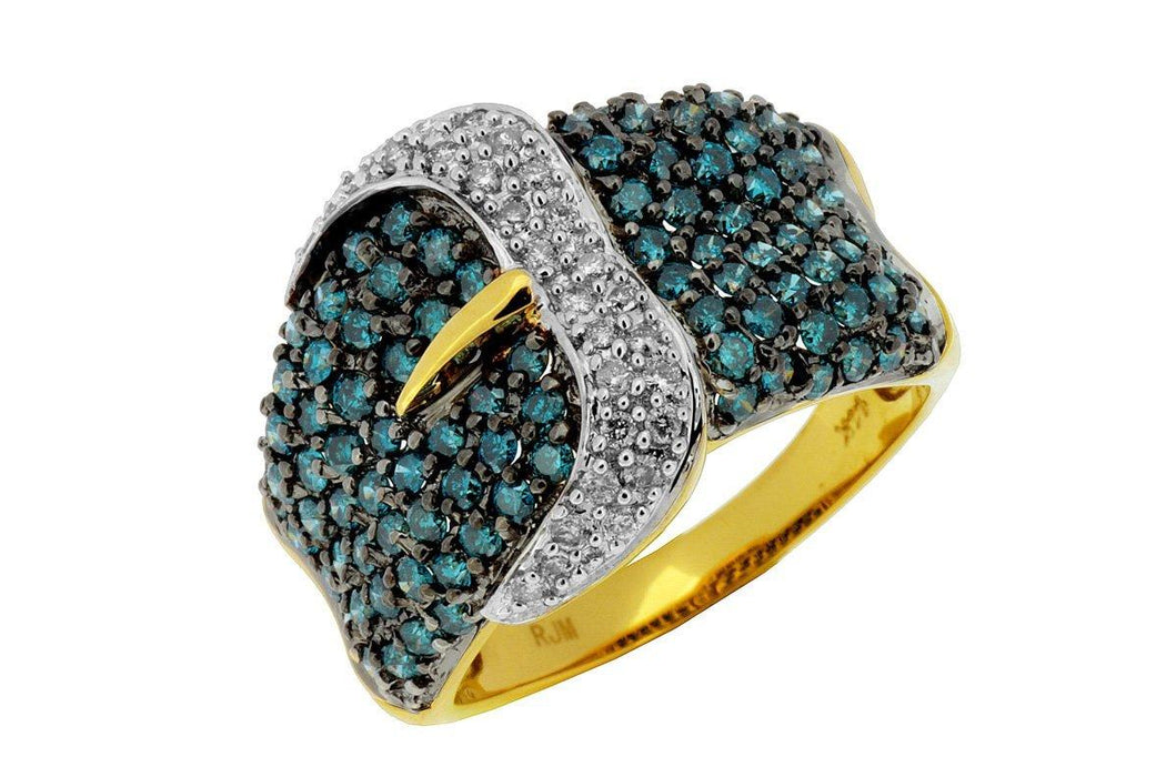 Blue Diamond and White Diamond Ring (1.58 CT) in 14K Yellow Gold