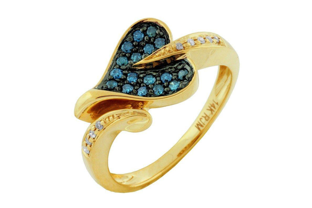 Blue Diamond Heart and White Diamond Ring (0.26 CT) in 14K Yellow Gold