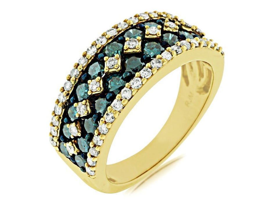 Blue Diamond and White Diamond Ring (1.88 CT) in 14K Yellow Gold