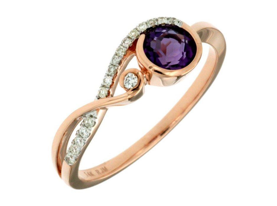 Amethyst and White Diamond Ring (0.60 CT) in 14K Rose Gold