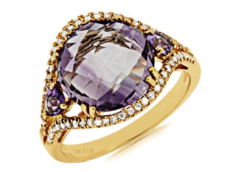 Amethyst and White Diamond Ring (4.98 CT) in 14K Yellow Gold