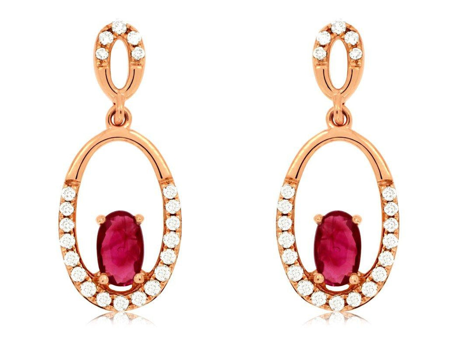 Ruby and White Diamond Dangle Earrings (0.65 CT) in 14K Rose Gold
