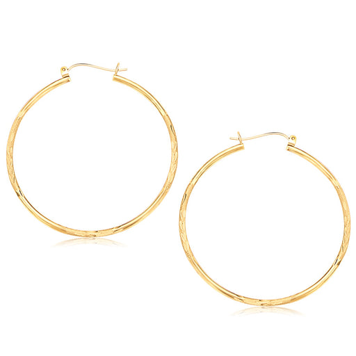 14k Yellow Gold Fancy Diamond Cut Extra Large Hoop Earrings (45mm Diameter)