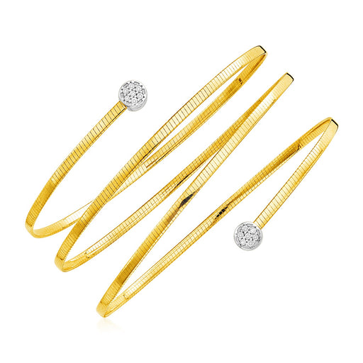 14k Two-Tone Gold Spiral Wrap-Around Bangle Bracelet with Diamonds