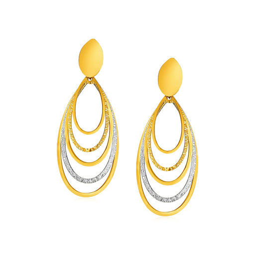 14k Two-Tone Gold Two Toned Post Dangling Earrings with Graduated Ovals
