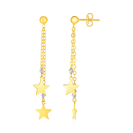 14k Two-Tone Gold Drop Earrings with Polished Stars