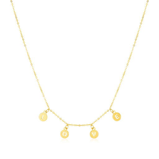 14k Yellow Gold Love Necklace with Circle Drops