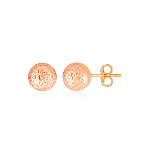 14k Rose Gold Ball Stud Earrings with Crystal Cut Texture