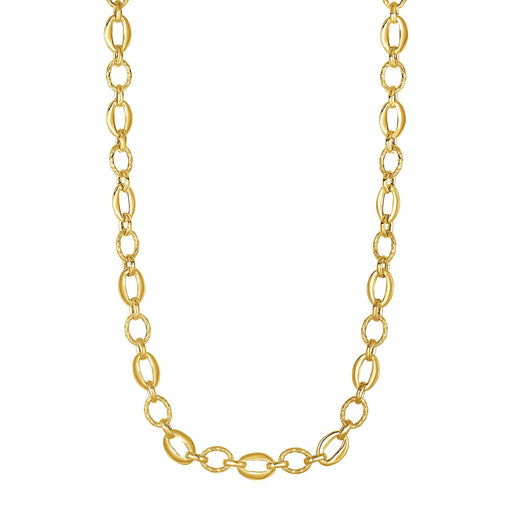 Shiny and Textured Oval Link Necklace in 14k Yellow Gold
