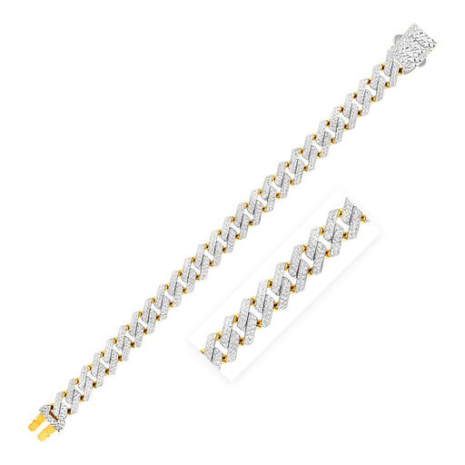 14K Two-Tone Gold Polished Modern Lite Edge Chain with Pave Bracelet