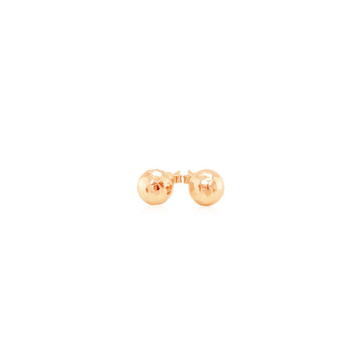 14k Rose Gold Ball Stud Earrings with Faceted Texture