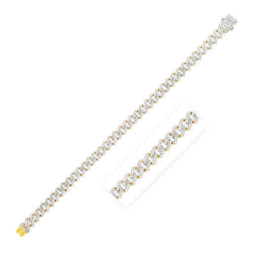 14k Two Tone Gold Polished Modern Lite Edge Chain with Pave Bracelet