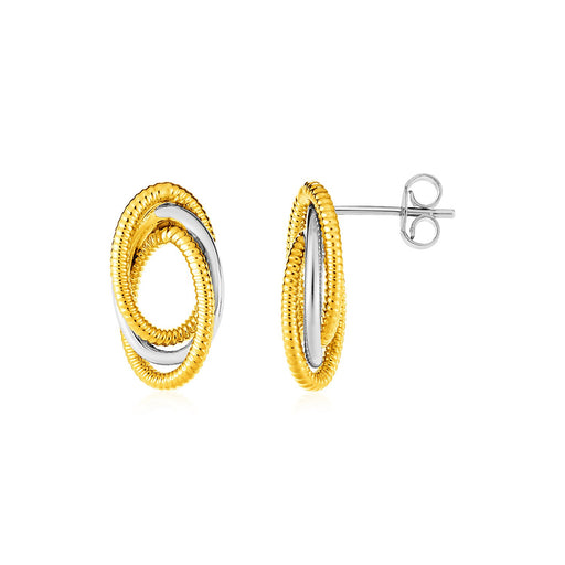 14k Two-Tone Gold Post Earrings with Three Interlocking Ovals