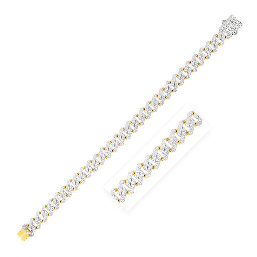 14k Two Tone Gold Polished Modern Lite Edge Chain with Pave Bracelet