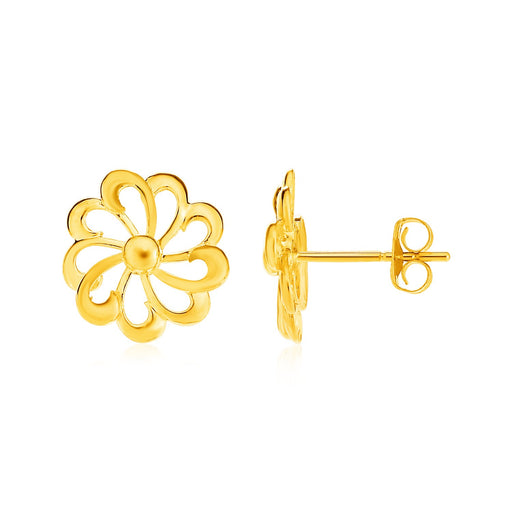 14k Yellow Gold Post Stud Earrings with Flowers