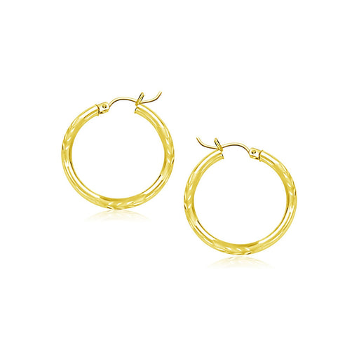 10k Yellow Gold Diamond Cut Hoop Earrings (15mm)